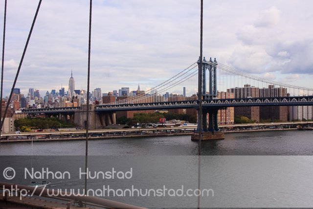 The Manhattan Bridge and the Empire State Building from the Broo